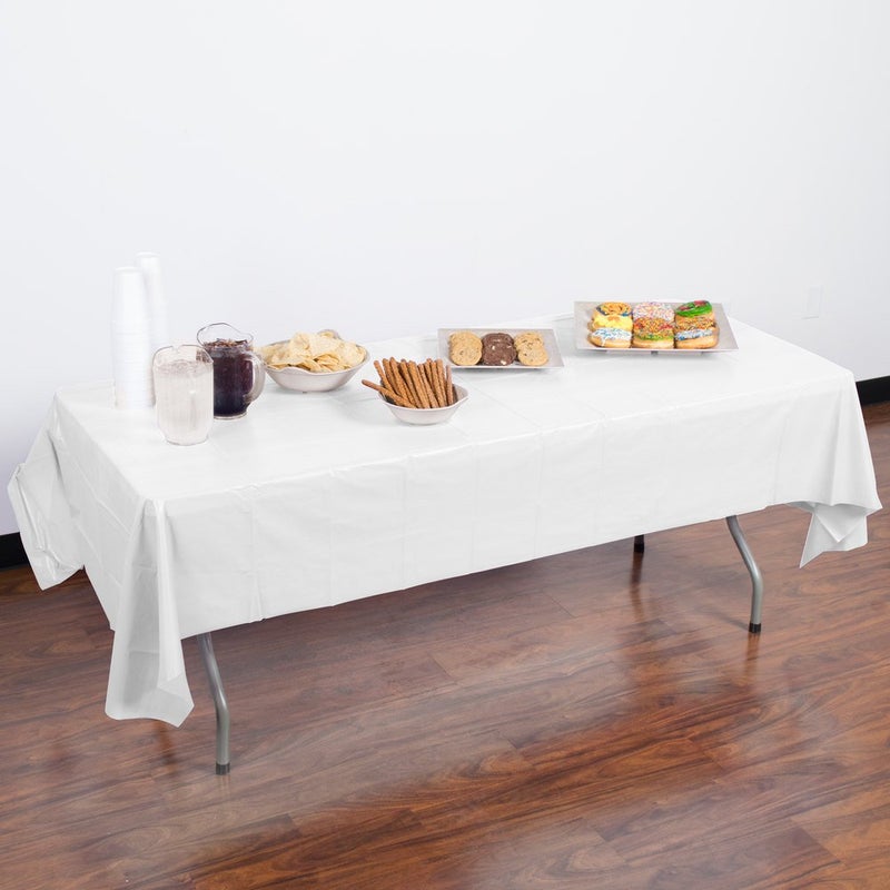 Perfectware Table Cover Plastic White-2 White Plastic Dispoable Table Cover 54" x 108", 0.1" Height, 108" Width, 54" Length (Pack of 2) - Image 2